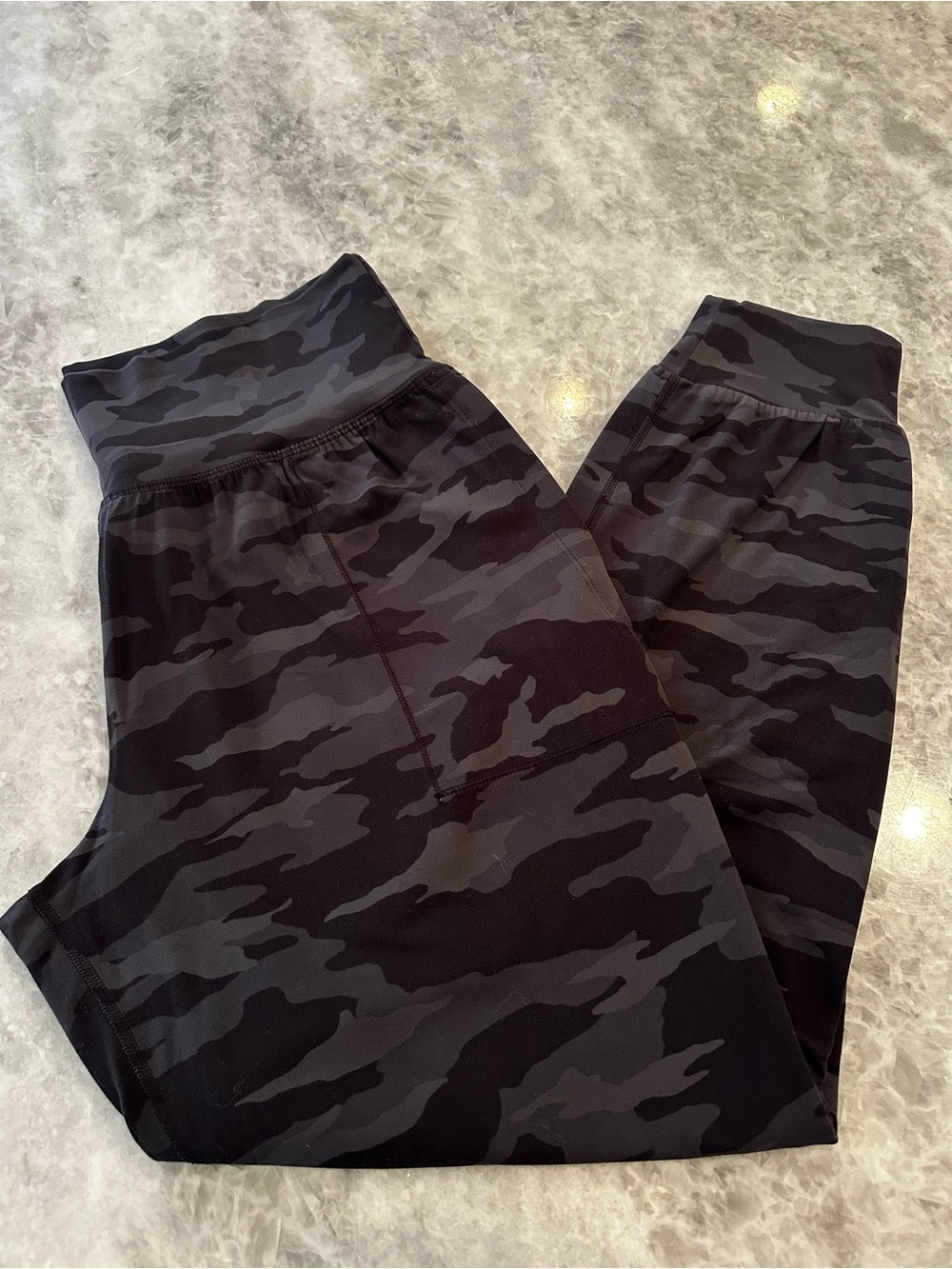 Athleta Salutation Joggers, Size L, Camo- Black & Grey